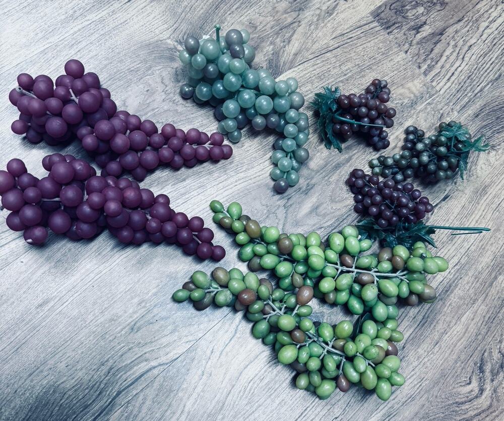 Grape Clusters Lot Artificial Fruit Red Purple Green Grapes Rubber Plastic Bunch